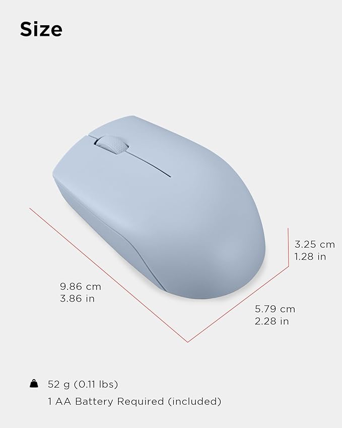 Lenovo 300 Wireless Mouse – Computer Mouse for PC, Laptop with Windows – Ambidextrous Design – 2.4 GHz Nano USB Receiver – 12 Month Battery Life