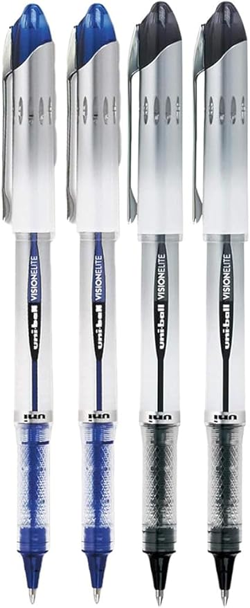 Vision Elite Rollerball Pens, Bold Point (0.8mm), Black/Blue Ink, 4 count, Bundle with Plastic Reusable Pouch