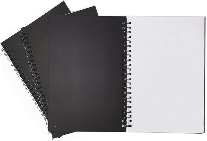 Spiral Notebook, 3Pack Spiral Journal, Thick Pure White Paper 120 Pages Wirebound Notebooks, Sketch Pads& Planner（Black)