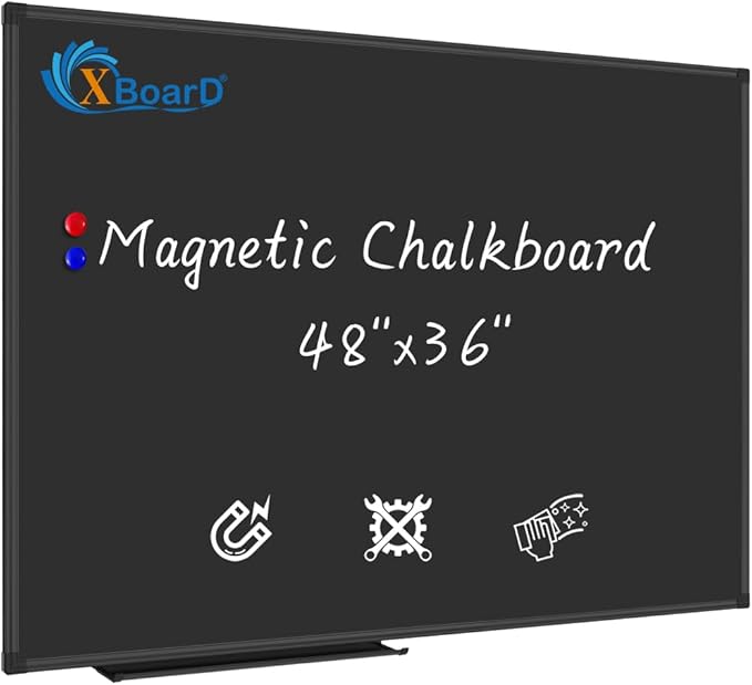 XBoard Magnetic Chalkboard Blackboard 48 x 36, Chalk Board/Black Board with 2 Magnets, Black Aluminium Frame