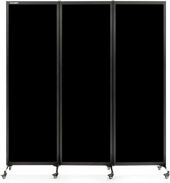 Upgrade Version Room Partition and Divider, Freestanding Rolling Dividers with Wheels,Office Privacy Screen Divider Wall,Classroom Felt Dividers,6'L* 6'7"H,3 Panel,Black