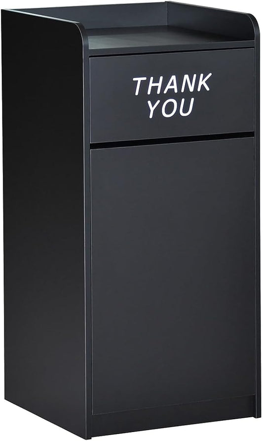 Flash Furniture Sony Laminate Wood Commercial-Grade Trash Receptacle with Tray Top, Wooden Restaurant Trash Can Cabinet and Garbage Receptacle, Black