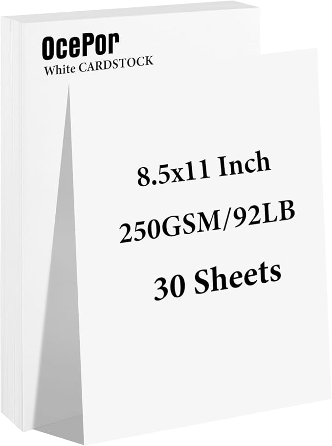 OcePor 30 Sheets White Cardstock 8.5” x 11”, 92lb/250gsm Card Stock, Thick Card Stock Paper, Heavy Cardstock Paper for Printer, Resume, Scrapbooks, Art, Crafts, Business Cards