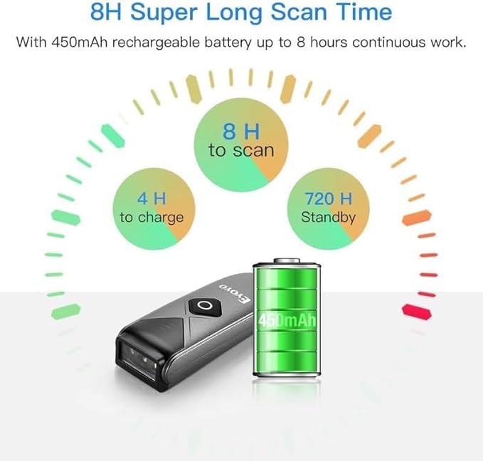 Eyoyo Bluetooth 2D&1D Barcode Scanner, Portable Wireless Mini Barcode Reader with 2.4G Wireless/Bluetooth/USB Wired Connection QR Code Scanner Compatible with Pad, Phone, Android, Tablet PC