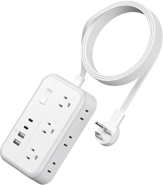 NTONPOWER Surge Protector Power Strip with 6 Outlets 4 USB Charging Station(2 USB C Port), 5 Ft Flat Plug Extension Cord, Outlet Extender for Indoor, Home, Office Supplies, Dorm Room Essentials