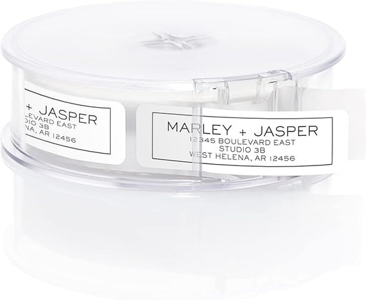 Simple Modern Outline Rolled Address Labels/Roll of 500 Square Box Personalized Address Labels/Designer Return Address Stickers in Elegant Plastic Dispenser