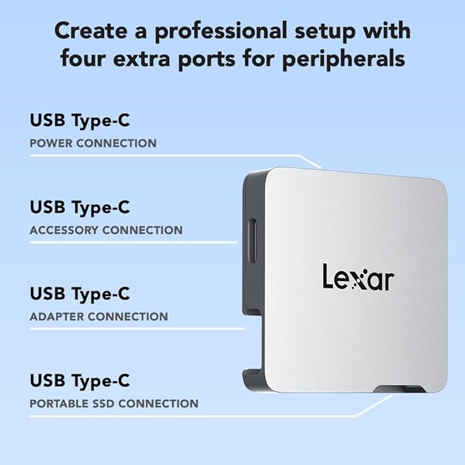 Lexar Professional Go Portable Hub, Four Type-C Ports, USB 3.2 Gen 2, Up to 10Gbps, Ultra-Compact, Perfect for Go Portable SSD, Compatible with Smartphones, PC & Mac, Tablets & iPad (LPASL400-RNSNG)