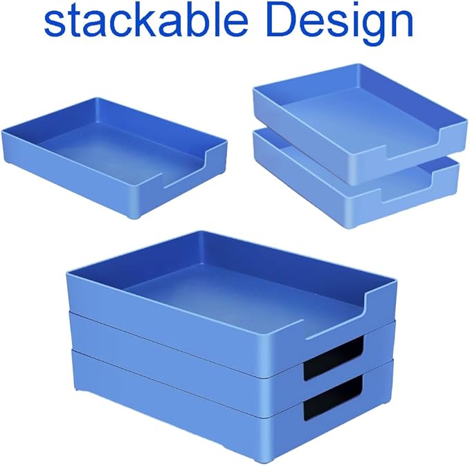 Desk Letter Tray, 2PCS A4 Size Plastic Stackable File Document Organizer, Office Desktop File Paper Holder, Book Storage Rack,Anti-Skid Stacking Support for Office Supplies (Blue)
