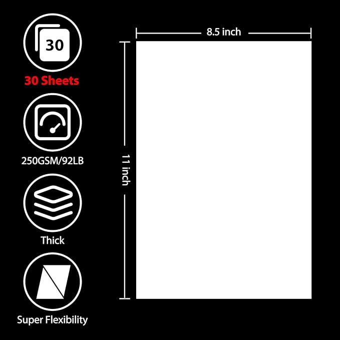 OcePor 30 Sheets White Cardstock 8.5” x 11”, 92lb/250gsm Card Stock, Thick Card Stock Paper, Heavy Cardstock Paper for Printer, Resume, Scrapbooks, Art, Crafts, Business Cards