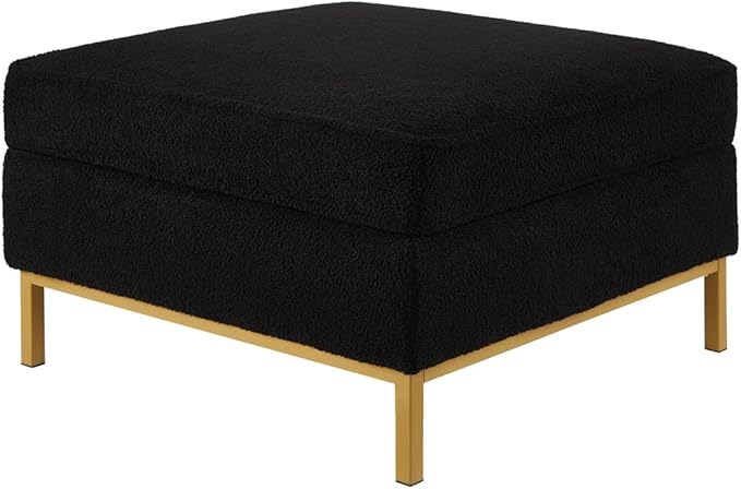 24KF Large Square Couch Ottoman for Living Room, Upholstered Teddy Fabric Padded Cushion Ottoman Table,Large Foot Rest,5088-Teddy Black