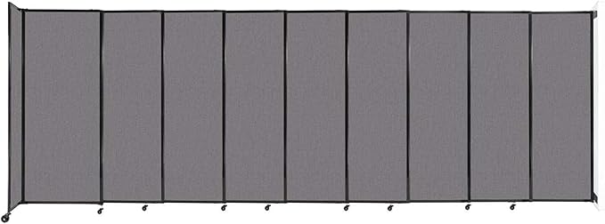 Wall-Mounted Sliding StraightWall Room Divider | Adjustable Widths | Locking Wheels | Room Separator | Up to 19'9" Wide x 6'10" Tall Slate Fabric Panels