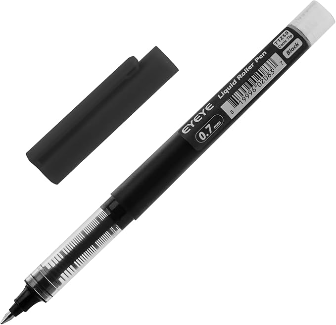 EYEYE Rollerball Pens Black 12 Pack, 0.7mm Fine Point Rollering Ball Pen Quick Dry, Liquid Ink Pens Fine Point Smooth Writing Pen for Journaling, Note Taking, Office and School Supplies