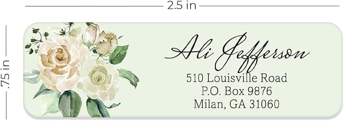 Green Watercolor Floral Rolled Address Labels / 250 Personalized Return Address Labels/Designer Address Stickers in Elegant Plastic Dispenser
