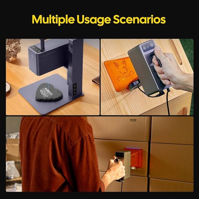 LaserPecker LP2 Handheld Laser Engraver, 1kg Portable Engraving Machine for Wood/Leather/Coated Metal, 36000mm/min Speed & 0.05mm Precision, Multi-Angle Engraving, Basic Set