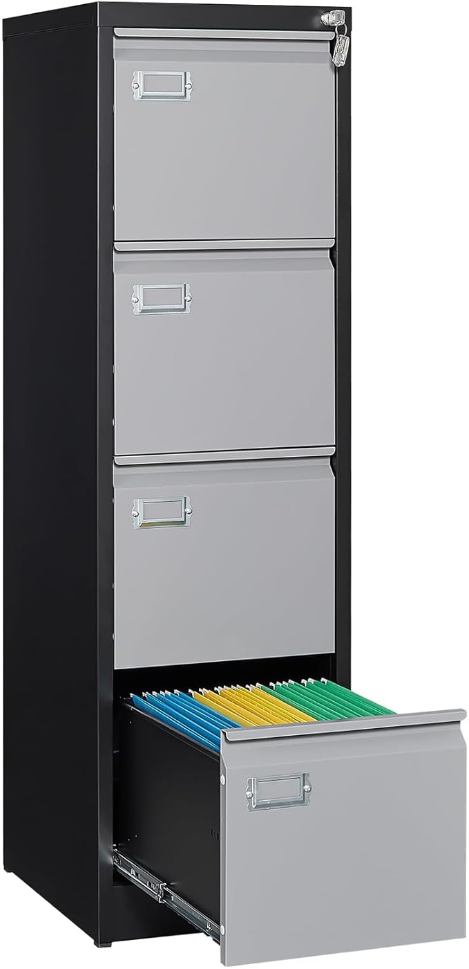SISESOL 4 Drawer Vertical File Cabinet with Lock,Steel Filing Cabinet, Metal Filing Cabinets for Home Office Organizer Storage Cabinets Letter Size/A4/Legal,-Assembly Required