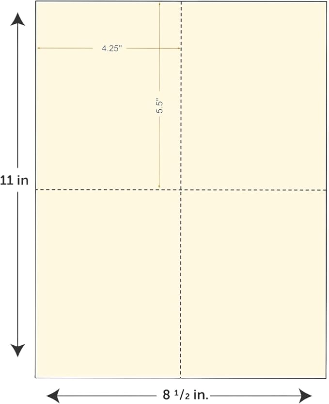 Limited Papers (TM) 8.5x11 Perforated Paper, 20/50 Pound, 75 GSM, Variety of Perforation Sizes and Colors, for Forms, Tickets, Postcards, Business Cards. (Pink, 4 up – 1 Hor. & 1 Ver.)