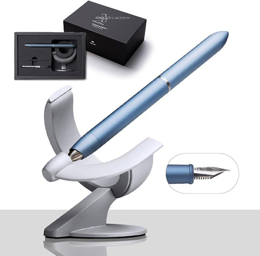 novium Hoverpen Future Edition - Luxury Metal Fountain Pen With Fine Nib, Aerospace Metal Made, Futuristic Aesthetic Desk, Free Spinning Executive, Signing Pen (Mist Blue)