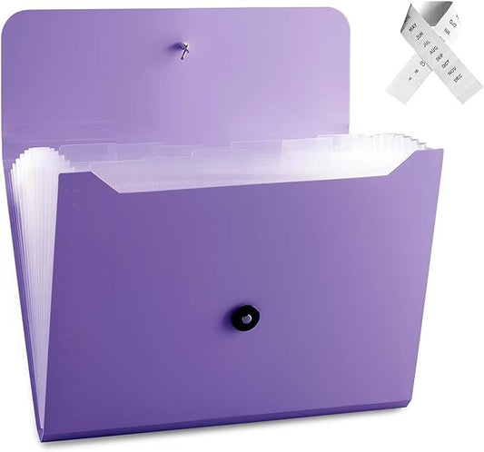 Expanding File Folder File Organizer with 13 Pockets Accordion Filing Folder Aesthetic Paper Organizer for Work, School, Home, Office, Deep Purple