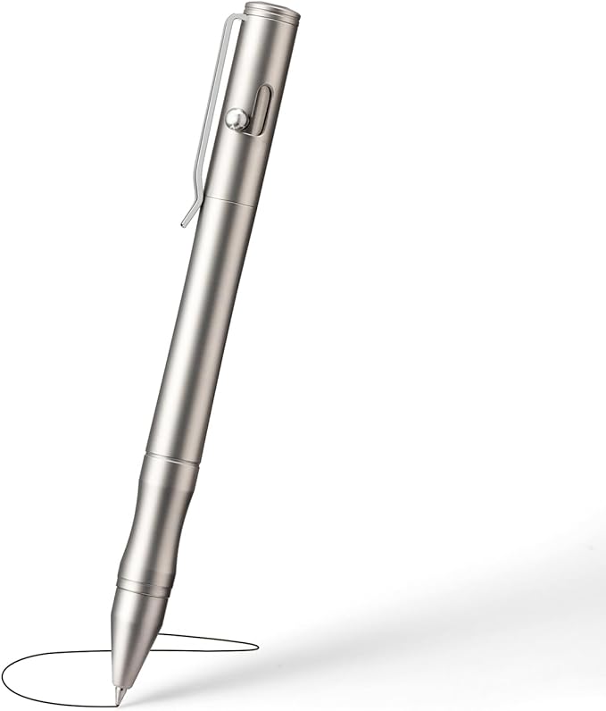 Origin-Joy 1 Pack Stainless Steel Bolt Action Pen Set, Heavy Duty EDC Pocket Gel Tactical Pen With 4 Ballpoint Refills (Sandblasting)