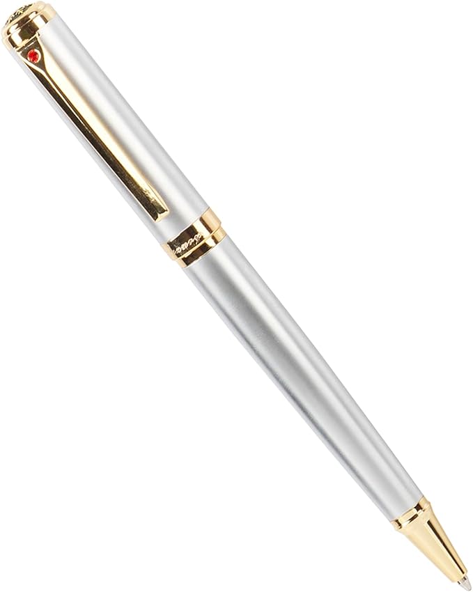 Luxury Ballpoint Pen with 24K Gold Trim, Switzerland Tip Point with Black Ink Refills, Fancy Ball Point Pen Gift Set for Men Women, Nice Writing Pens for Chirtmas,Silver