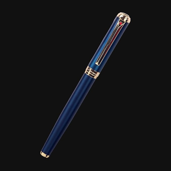 Luxury Blue Rollerball Pen-Fancy Pen with Real 24K Gold Trim, Switzerland Tip Point Writing Smooth, Nice Roller Ball Pen Gift Set for Men Women, Professional Pen Business Birthday Christmas