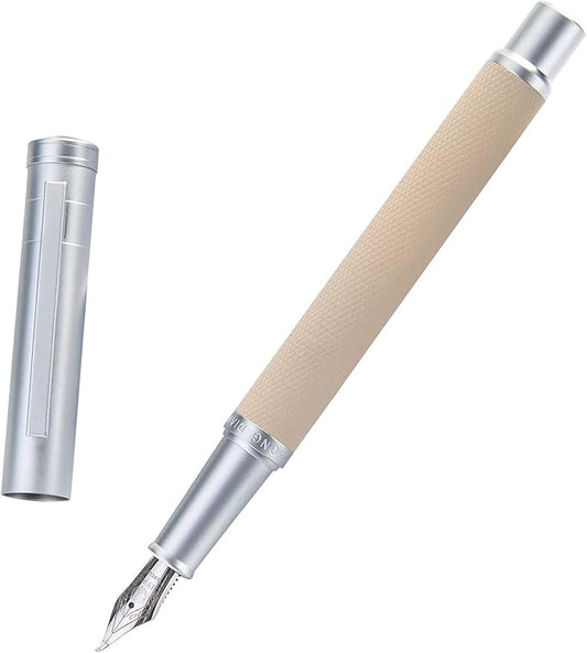 Silver Birch Forest Aluminum Fountain Pen Bent Nib (Fine to Broad) with Metal Box Fude Pen Set By Asvine