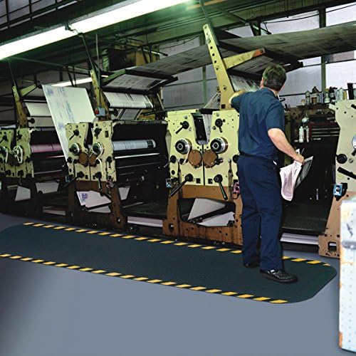 American Floor Mats Hog Heaven Premium 7/8" Black & Yellow Border 3' x 10' Nitrile Backed Anti-Fatigue Comfort Mat