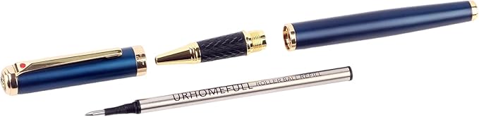 Luxury Blue Rollerball Pen-Fancy Pen with Real 24K Gold Trim, Switzerland Tip Point Writing Smooth, Nice Roller Ball Pen Gift Set for Men Women, Professional Pen Business Birthday Christmas