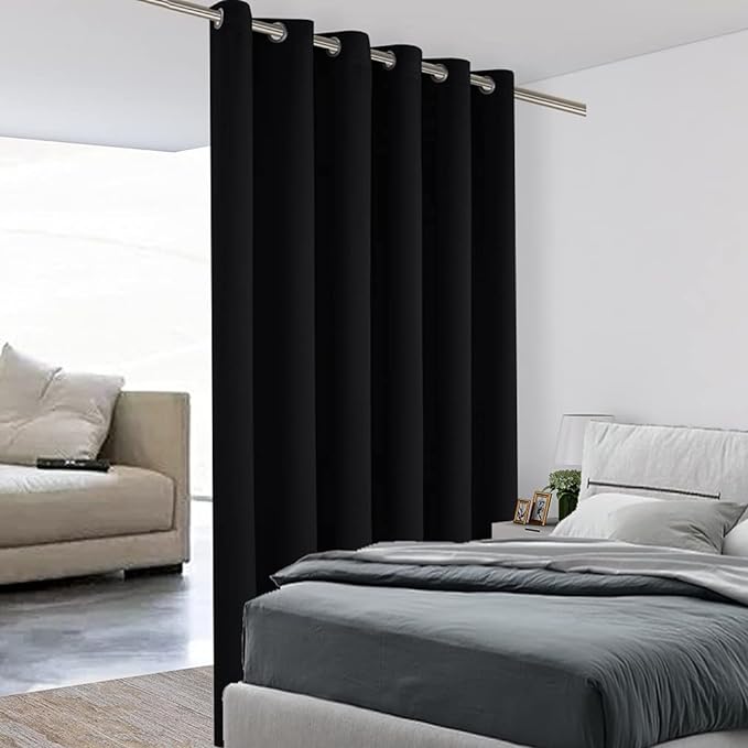 BONZER Room Divider Curtain Grommet Thermal Insulated Wide Blackout Curtains for Bedroom Living Room, 96L x 70W Inch (8L x 5.8W ft), 1 Panel, Black