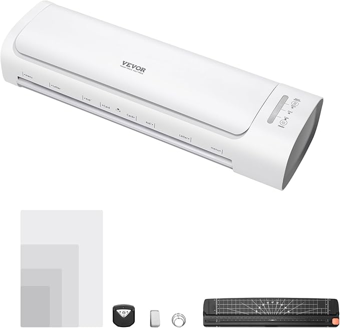 VEVOR Laminator Machine, Cold and Hot Laminator for Max A3 Paper Size, 1 min Quick Warm Thermal Laminator, 3-5 mil Thickness, Ideal for Home, Office, Business, or School Supplies, White + Grey