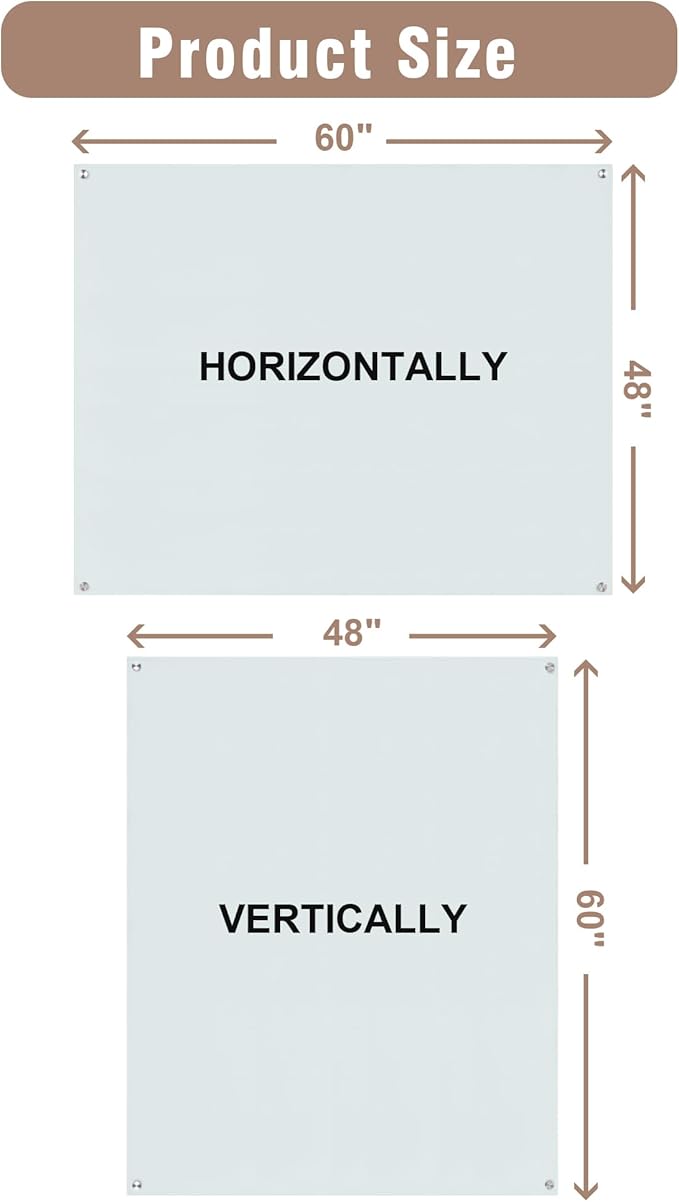 Magnetic Glass Whiteboard，60"x48" Wall Mounted Frameless Dry Erase Board for Office, Home & School White