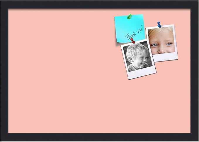 PinPix 22x15 Inch Cork Bulletin Board. This Decorative Framed Pin Board Comes with Pink Pastel Design and a Satin Black Frame. Ideal for Home Office Decor or Message Board (PinPix-1813)