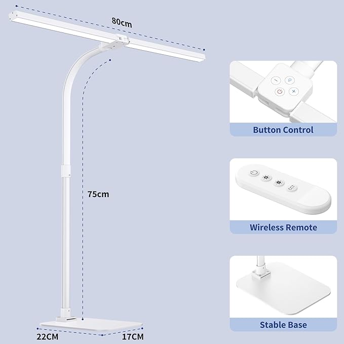 Desk Lamp Architect Task Dual Head Modern Flexible Gooseneck Tall Dimmable Light for Home Office, 5 Color Modes,Remote Control, 1500lm 24W Extra Bright Lighting