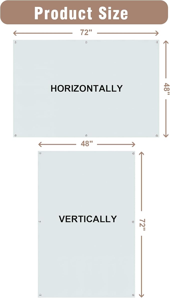 Magnetic Glass Whiteboard，72"x48" Wall Mounted Frameless Dry Erase Board for Office, Home & School White