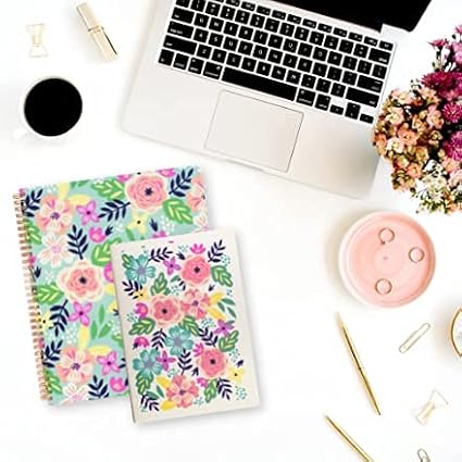 Steel Mill & Co Cute Large Spiral Notebook College Ruled, 11" x 9.5" with Durable Hardcover and 160 Lined Pages, Mint Floral