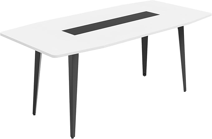 Tribesigns 6FT Conference Table, 70.86L x 35.43W x 29.52H Inches Boat Shaped Meeting Table, Modern Seminar Table for Office Meeting Conference Room (6ft, White & Black)