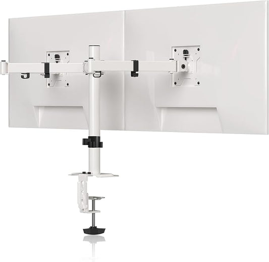 Pholiten Dual Monitor Stand, Heavy Duty Adjustable Monitor Arm Desk Mount for 2 Screens up to 42Inches, Tilt, Swivel, Rotate, Supports Tilt, Swivel, Rotate, Supports 22 lbs per Arm,White
