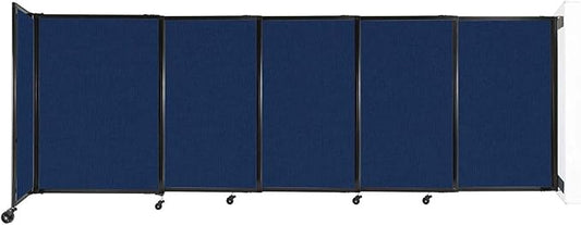 Wall-Mounted Sliding StraightWall Room Divider | Adjustable Widths | Locking Wheels | Room Separator | Up to 11'3" Wide x 4' Tall Navy Blue Fabric Panels