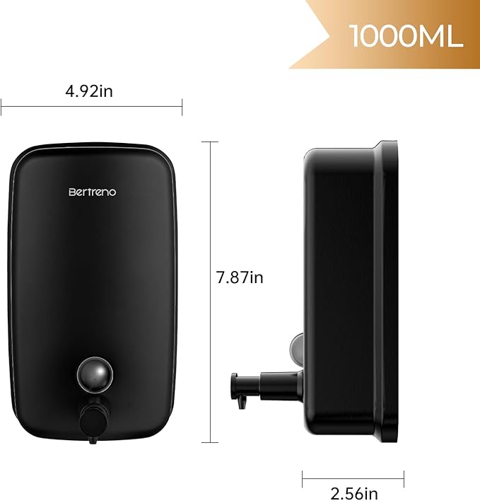 Commercial Soap Dispenser Wall Mount Stainless Steel Soap Dispensers Liquid Manual Anti-Leak Pump Hand Soap Dispenser for Bathroom Kitchen Black (35 fl.oz./1000ml)