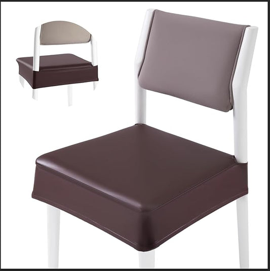 CWK Waterproof PU Leather Dining Chair Covers Set of 6 - Stretchable Chair Seat Slipcovers, Removable & Washable Protector for Dining Room,Home,Office,Wedding,Rear Covers (PU-Coffee)