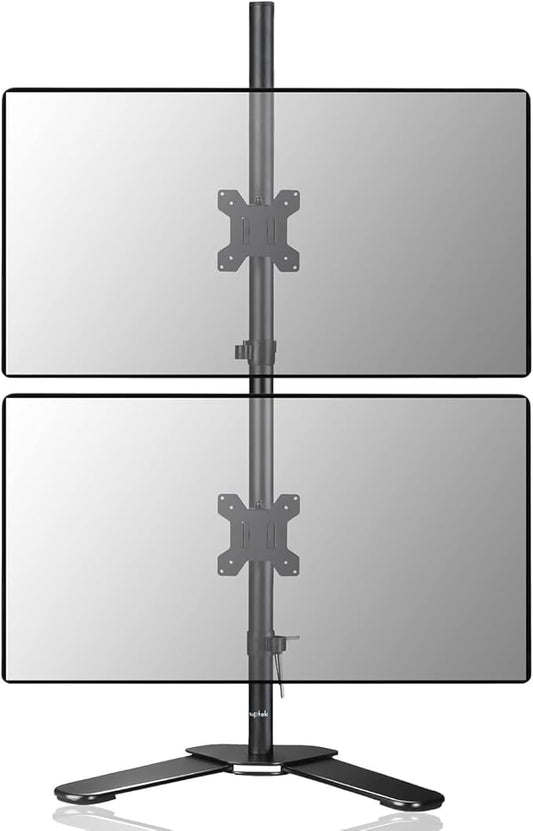 Suptek Dual LED LCD Monitor Stand up Free-Standing Desk Mount for 2 / Two Screens up to 32 inch Extra Tall 31.5 inch Pole Heavy Duty Fully Adjustable Stand Vertical Array (ML6802)