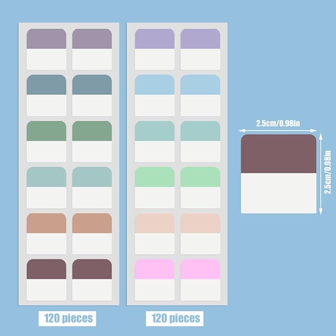 240 Pcs Sticky Index Tabs, Colored Book Sticky Tabs for Notebooks, Repositionable Page Tabs for Notebooks File Classification,12 Colors (1 Inch)