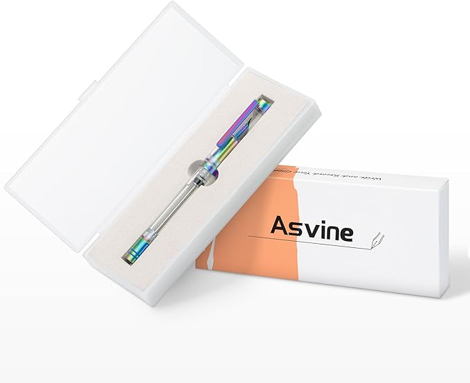Asvine V200 Titanium Fountain Pen Vacuum Filling, Rainbow Medium Nib Clear Demonstrator Acrylic with Pen Case and Wrench