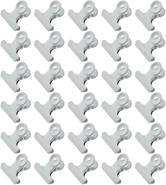 HAHIYO 0.87inch White Bulldog Clips Metal File Hinge Binder Clips Clamps Save Space Strong Spring Jaws Rock Solid Grip Book Lay Flat Deburred Edge for Hang Photos Wall Grid Dog Food 30PCS