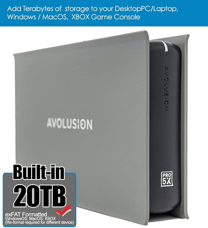 Avolusion PRO-5X (Grey) 20TB USB 3.0 External Hard Drive for PC, Mac, Xbox (Renewed)