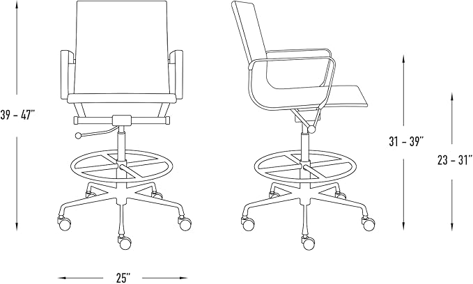 Laura Davidson Furniture SOHO II Ribbed Drafting Chair for Standing Desks, Standing Desk Chair - Ergonomically Designed, Commercial Grade Draft Height, Arm Rest & Cushion, Made of Faux Leather, Yellow