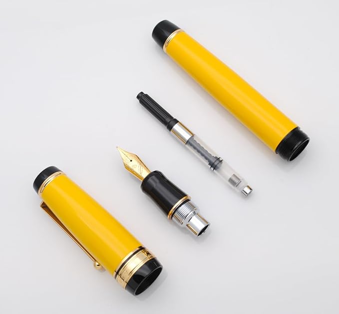 Metal Big Fountain Pen Set Medium Nib 0.7mm, Includes Ink Refill Converter, 5 Ink Cartridges & Gift Box (Medium Nib 0.7mm, Yellow)