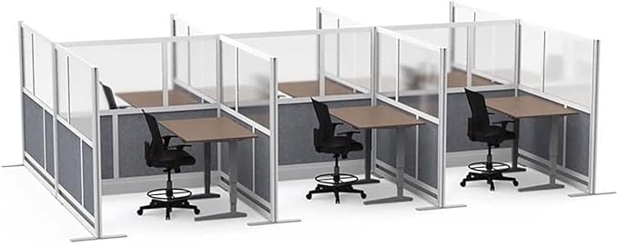 Stand Up Desk Store Expanse Modular Wall | 53'' x 48'' Wall | Expandable Partition Room Divider with Rearrangeable Frosted Acrylic & Sound Absorbent Panels (Silver Frame)