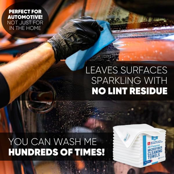 MW Pro Microfiber Cleaning Cloth | White (12 Pack) | Size 16" x 16" | All Purpose Microfiber Towels - Clean, Dust, Polish, Scrub, Absorbent