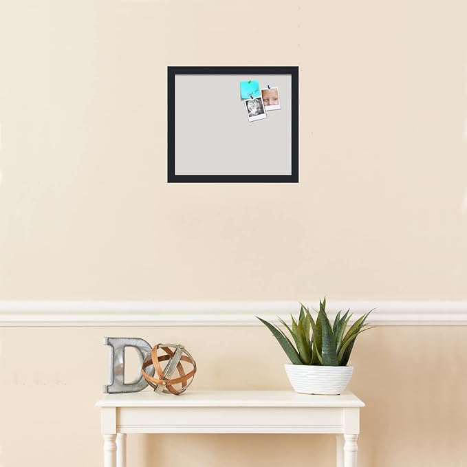 PinPix 15x13 Inch Cork Bulletin Board. This Decorative Framed Pin Board Comes with Light Stone Design and a Satin Black Frame. Ideal for Home Office Decor or Message Board (PinPix-1809)